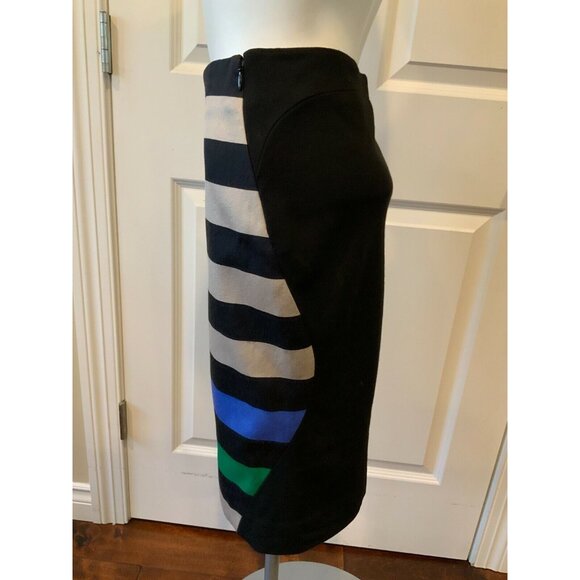 Diane Von Furstenberg Black W/ Tan, Blue & Green Striped Skirt, Size 0 (US) - Picture 4 of 8